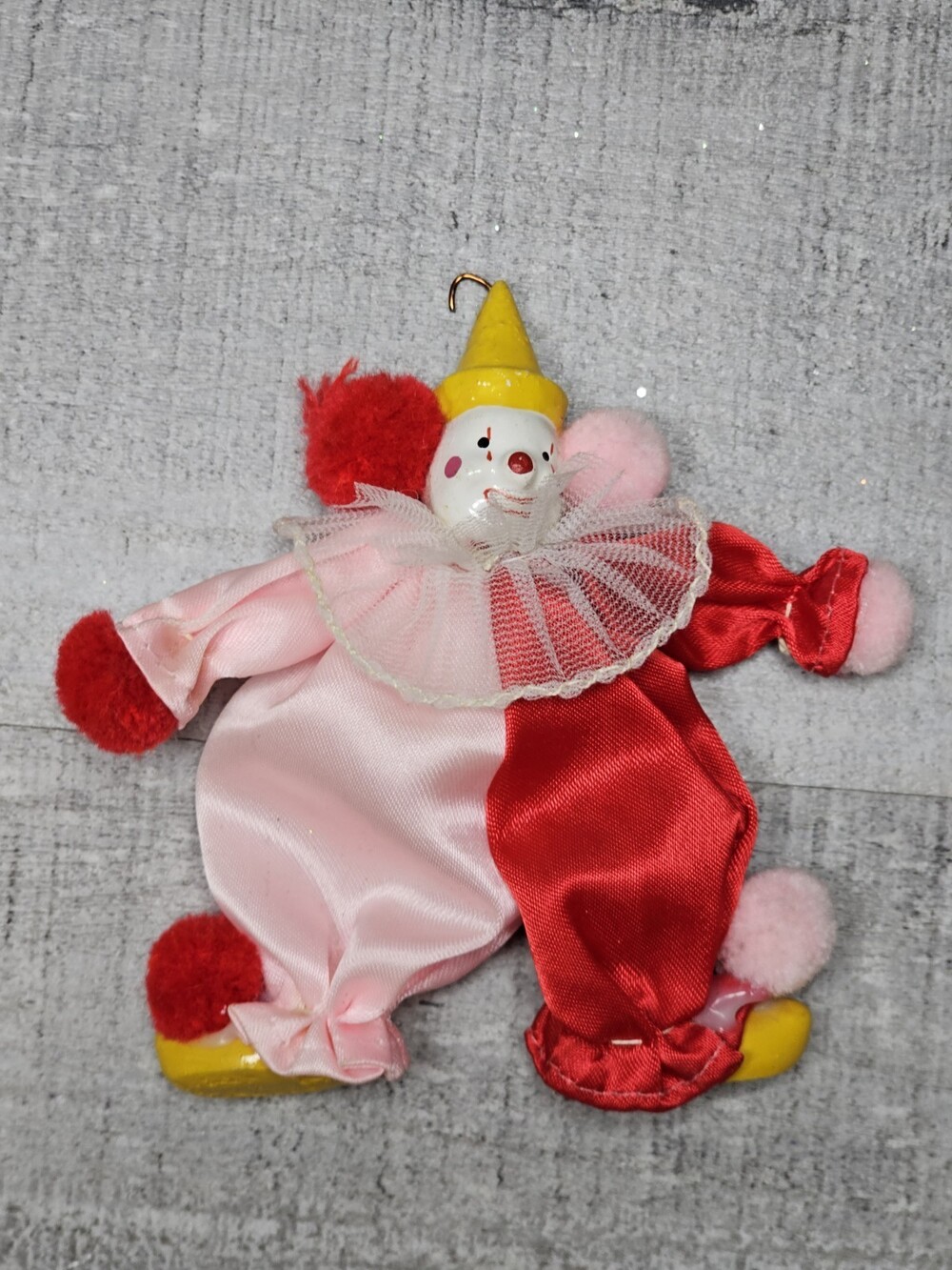 Red Pink Vintage 3.5" Clown Christmas Ornament Jester Mardi Gras G14a15